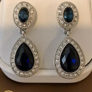 Sapphire and pave diamond drop earrings